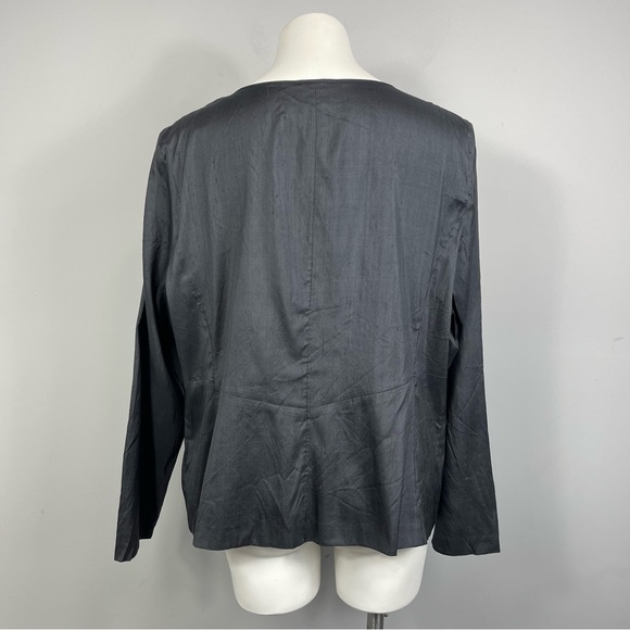 Eileen Fisher Raw Silk Blazer Lightweight Jacket Gunmetal Gray XL Lagenlook Boho - Picture 13 of 16